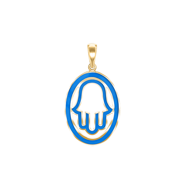 Sterling Silver Hamsa Pendant with Blue Enamel (35 x 19 mm)