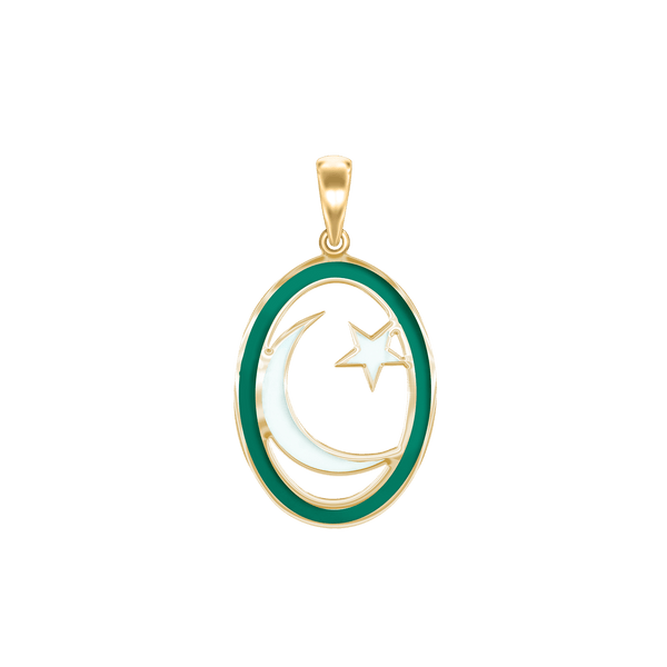 14K Gold Star Crescent Pendant (34 x 19 mm)