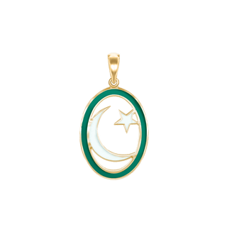 14K Gold Star Crescent Pendant (34 x 19 mm)