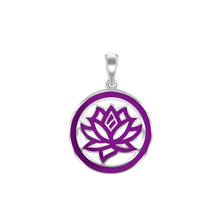 Sterling Silver Hinduism Lotus Pendant with Purple Enamel (30 x 22 mm)