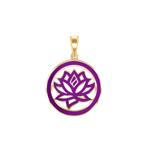 Sterling Silver Hinduism Lotus Pendant with Purple Enamel (30 x 22 mm)