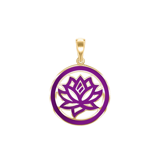 Sterling Silver Hinduism Lotus Pendant with Purple Enamel (30 x 22 mm)