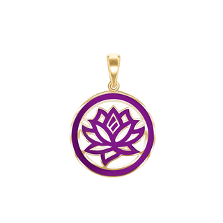 Sterling Silver Hinduism Lotus Pendant with Purple Enamel (30 x 22 mm)