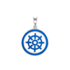 Sterling Silver Buddhism Dharma Wheel Pendant with Blue Enamel (30 x 22 mm)