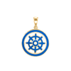 Sterling Silver Buddhism Dharma Wheel Pendant with Blue Enamel (30 x 22 mm)