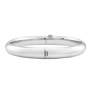 Hinged Bangle Bracelet with Smooth Round Design in Sterling Silver