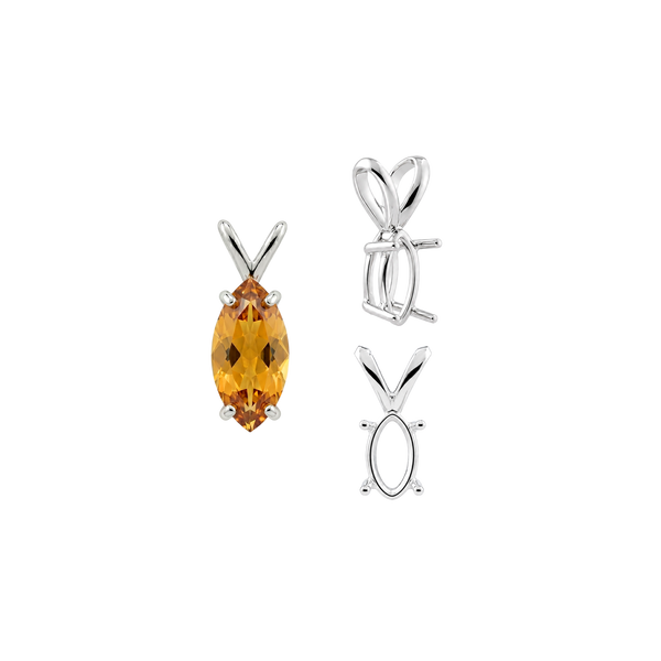 Marquise Shape Four Prong Double Wire Pendants in 14K Gold (5.00 x 3.00 mm - 12.00 x 6.00 mm)
