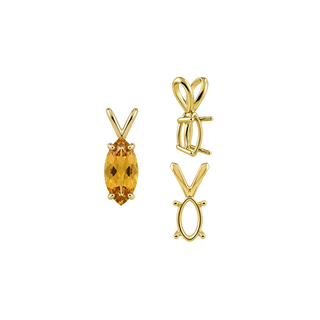 Marquise Shape Four Prong Double Wire Pendants in 14K Gold (5.00 x 3.00 mm - 12.00 x 6.00 mm)