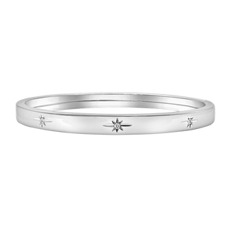 Hinged Bangle Bracelet with Starburst Design in Sterling Silver