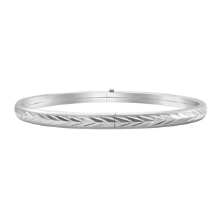 Hinged Bangle Bracelet with Diamond Cut Design in Sterling Silver