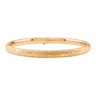 Hinged Bangle Bracelet with Floral Design in Gold Filled