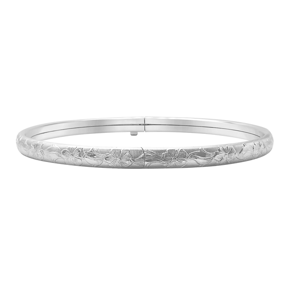 Bangle Bracelet with Floral Design in Sterling Silver