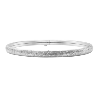 Hinged Bangle Bracelet with Floral Design in Sterling Silver