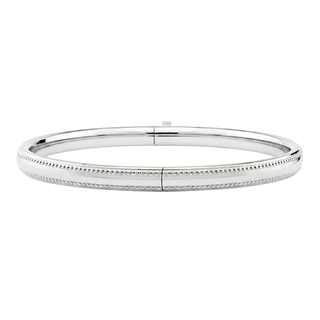 Hinged Bangle Bracelet with Beaded Edge in Sterling Silver