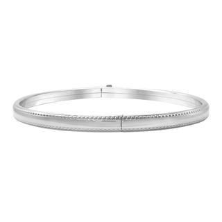 Hinged Bangle Bracelet with Beaded Edge in Sterling Silver