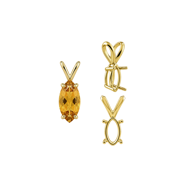 Marquise Shape Four Prong Double Wire Pendants in 14K Gold (5.00 x 3.00 mm - 12.00 x 6.00 mm)