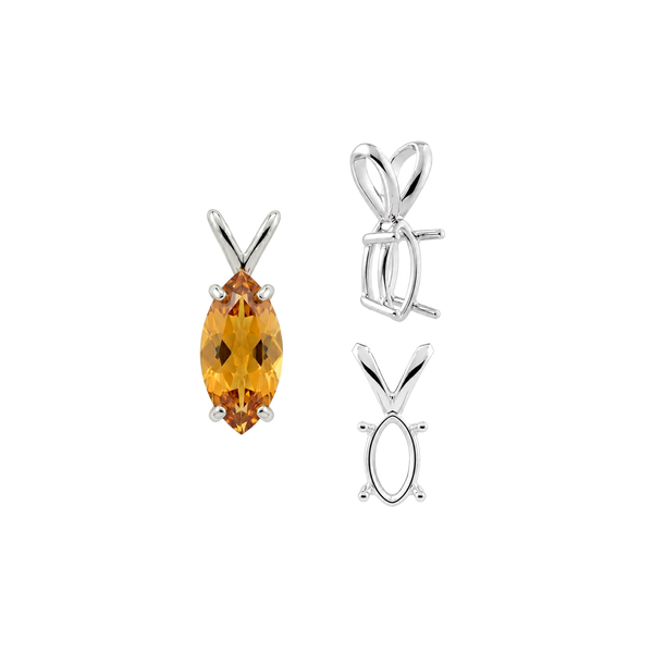 Marquise Shape Four Prong Double Wire Pendants in Sterling Silver (5.00 x 3.00 mm - 12.00 x 6.00 mm)