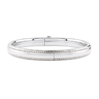 Hinged Bangle Bracelet with Beaded Edge in Sterling Silver