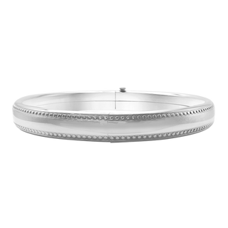 Hinged Bangle Bracelet with Beaded Edge in Sterling Silver