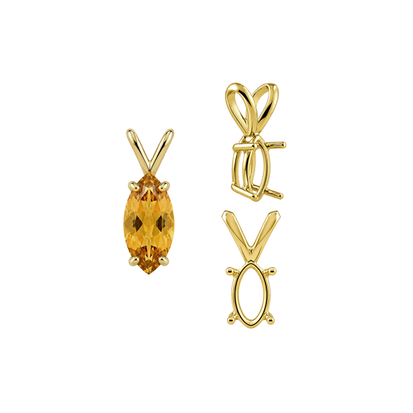 Marquise Shape Four Prong Double Wire Pendants in 14K Gold (5.00 x 3.00 mm - 12.00 x 6.00 mm)