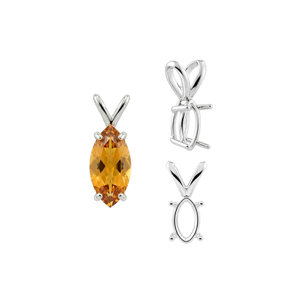 Marquise Shape Four Prong Double Wire Pendants in Sterling Silver (5.00 x 3.00 mm - 12.00 x 6.00 mm)