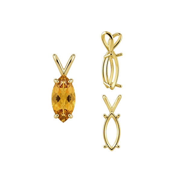 Marquise Shape Four Prong Double Wire Pendants in 14K Gold (5.00 x 3.00 mm - 12.00 x 6.00 mm)