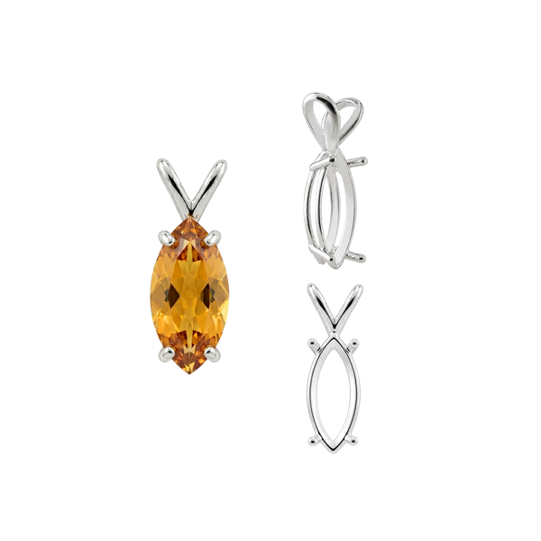 Marquise Shape Four Prong Double Wire Pendants in Sterling Silver (5.00 x 3.00 mm - 12.00 x 6.00 mm)