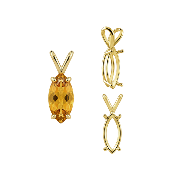Marquise Shape Four Prong Double Wire Pendants in 14K Gold (5.00 x 3.00 mm - 12.00 x 6.00 mm)