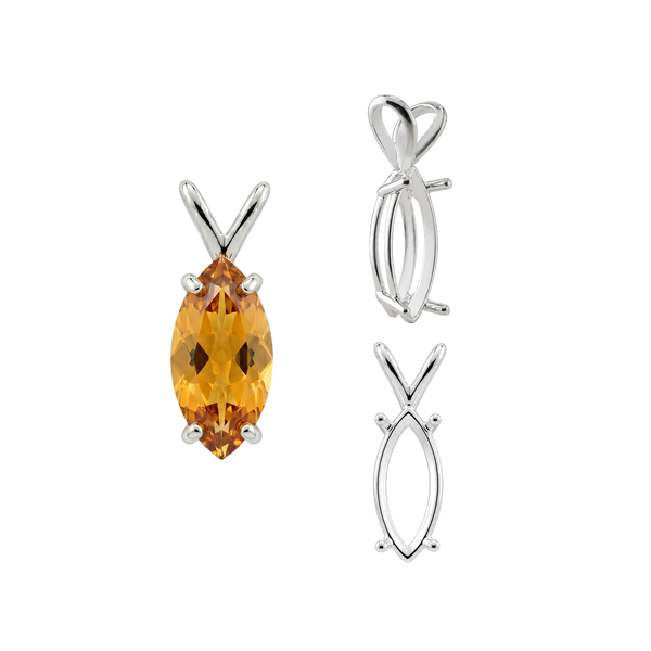 Marquise Shape Four Prong Double Wire Pendants in Sterling Silver (5.00 x 3.00 mm - 12.00 x 6.00 mm)