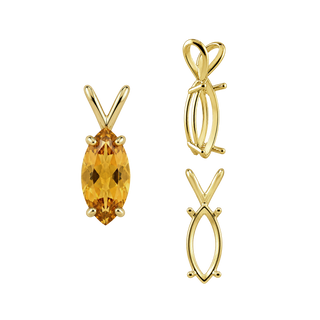 Marquise Shape Four Prong Double Wire Pendants in 14K Gold (5.00 x 3.00 mm - 12.00 x 6.00 mm)