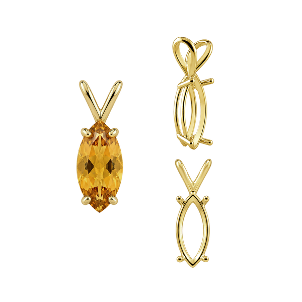 Marquise Shape Four Prong Double Wire Pendants in 14K Gold (5.00 x 3.00 mm - 12.00 x 6.00 mm)
