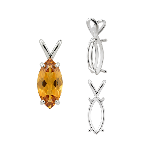 Marquise Shape Four Prong Double Wire Pendants in Sterling Silver (5.00 x 3.00 mm - 12.00 x 6.00 mm)