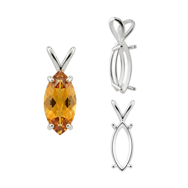 Marquise Shape Four Prong Double Wire Pendants in Sterling Silver (5.00 x 3.00 mm - 12.00 x 6.00 mm)