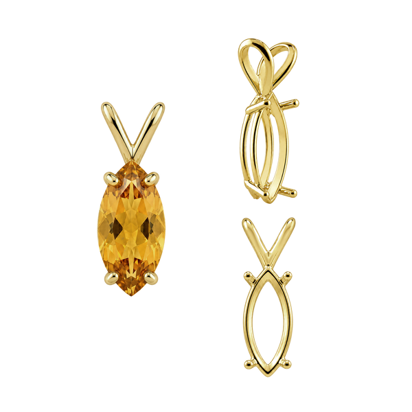 Marquise Shape Four Prong Double Wire Pendants in 14K Gold (5.00 x 3.00 mm - 12.00 x 6.00 mm)