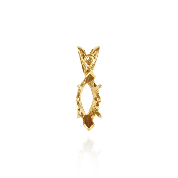 14K Gold Marquise Shape V-end and Four Prong Filigree Pendants in 14K Gold (5.00 x 3.00 mm - 20.00 x 10.00 mm)