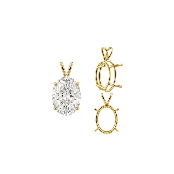 Oval Four Prong Double Wire Pendants in 14K Gold (4.50 x 3.50 mm - 18.00 x 13.00 mm)