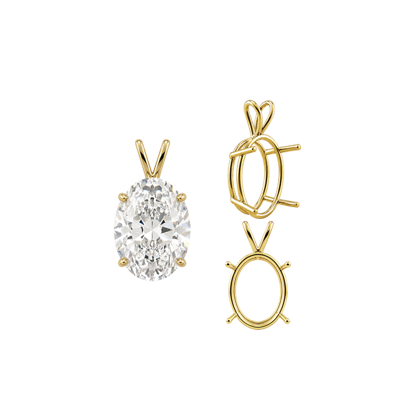 Oval Four Prong Double Wire Pendants in 14K Gold (4.50 x 3.50 mm - 18.00 x 13.00 mm)