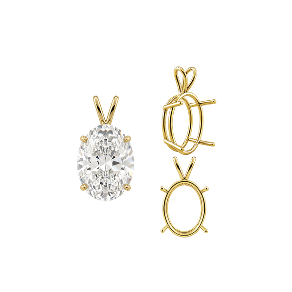 Oval Four Prong Double Wire Pendants in 14K Gold (4.50 x 3.50 mm - 18.00 x 13.00 mm)