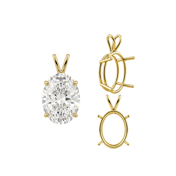 Oval Four Prong Double Wire Pendants in 14K Gold (4.50 x 3.50 mm - 18.00 x 13.00 mm)