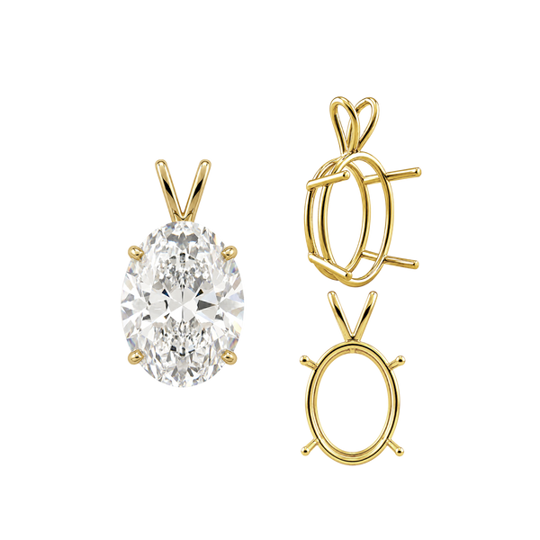 Oval Four Prong Double Wire Pendants in 14K Gold (4.50 x 3.50 mm - 18.00 x 13.00 mm)
