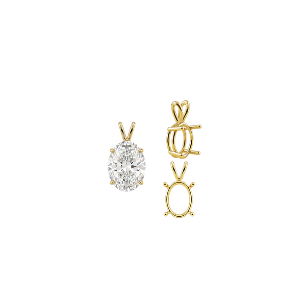 Oval Four Prong Double Wire Pendants in 14K Gold (4.50 x 3.50 mm - 18.00 x 13.00 mm)