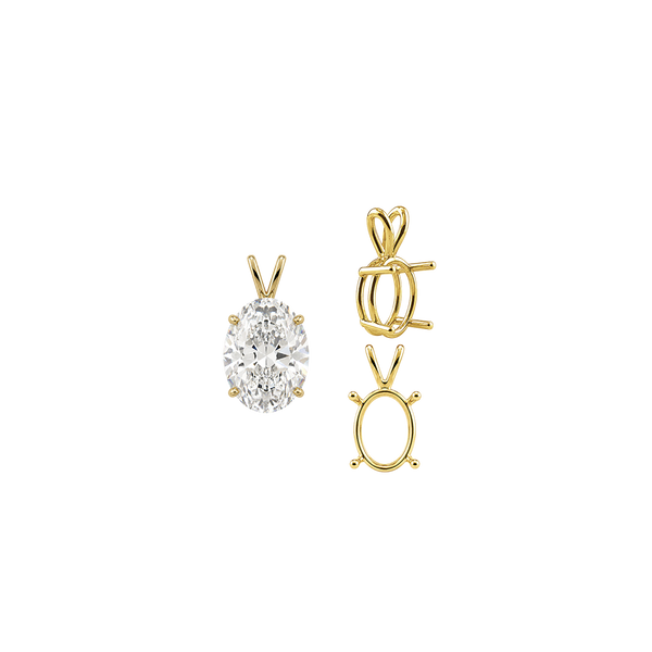 Oval Four Prong Double Wire Pendants in 14K Gold (4.50 x 3.50 mm - 18.00 x 13.00 mm)