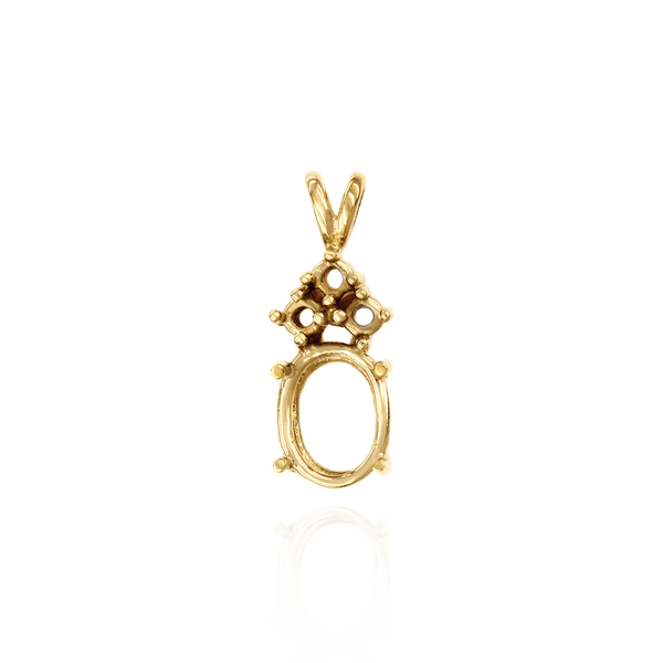 Oval Four Prong Double Wire Heavy Pendants With 3 Accents in 14K Gold (4.50 x 3.50 mm - 22.00 x 17.00 mm)