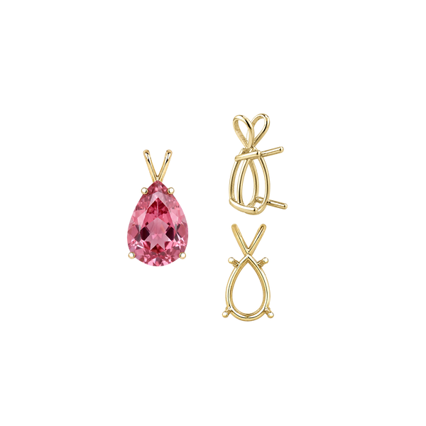 Pear Shape Four Prong Double Wire Pendants in 14K Gold (4.50 x 2.75 mm - 24.00 x 16.00 mm)
