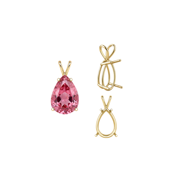 Pear Shape Four Prong Double Wire Pendants in 14K Gold (4.50 x 2.75 mm - 24.00 x 16.00 mm)