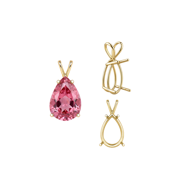 Pear Shape Four Prong Double Wire Pendants in 14K Gold (4.50 x 2.75 mm - 24.00 x 16.00 mm)