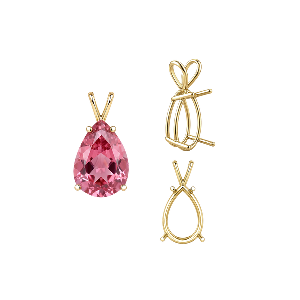 Pear Shape Four Prong Double Wire Pendants in 14K Gold (4.50 x 2.75 mm - 24.00 x 16.00 mm)