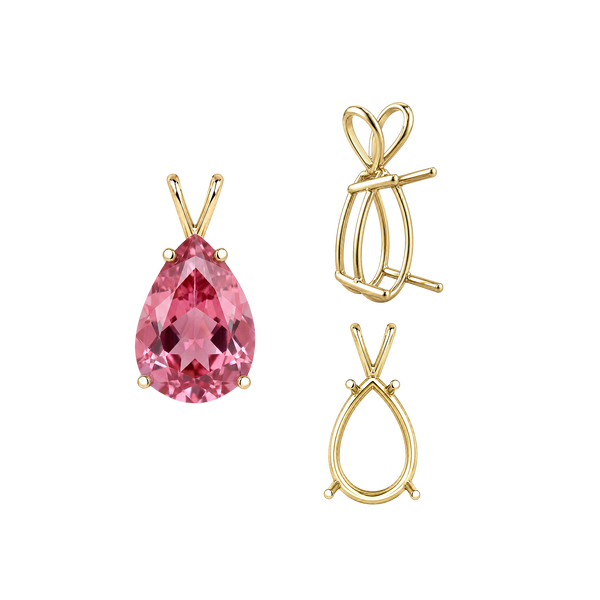 Pear Shape Four Prong Double Wire Pendants in 14K Gold (4.50 x 2.75 mm - 24.00 x 16.00 mm)