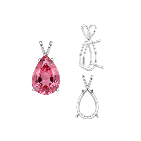 Pear Shape Four Prong Double Wire Pendants in Sterling Silver (5.00 x 3.00 mm - 24.00 x 16.00 mm)