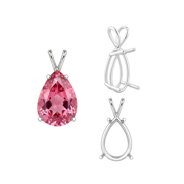Pear Shape Four Prong Double Wire Pendants in 14K Gold (4.50 x 2.75 mm - 24.00 x 16.00 mm)
